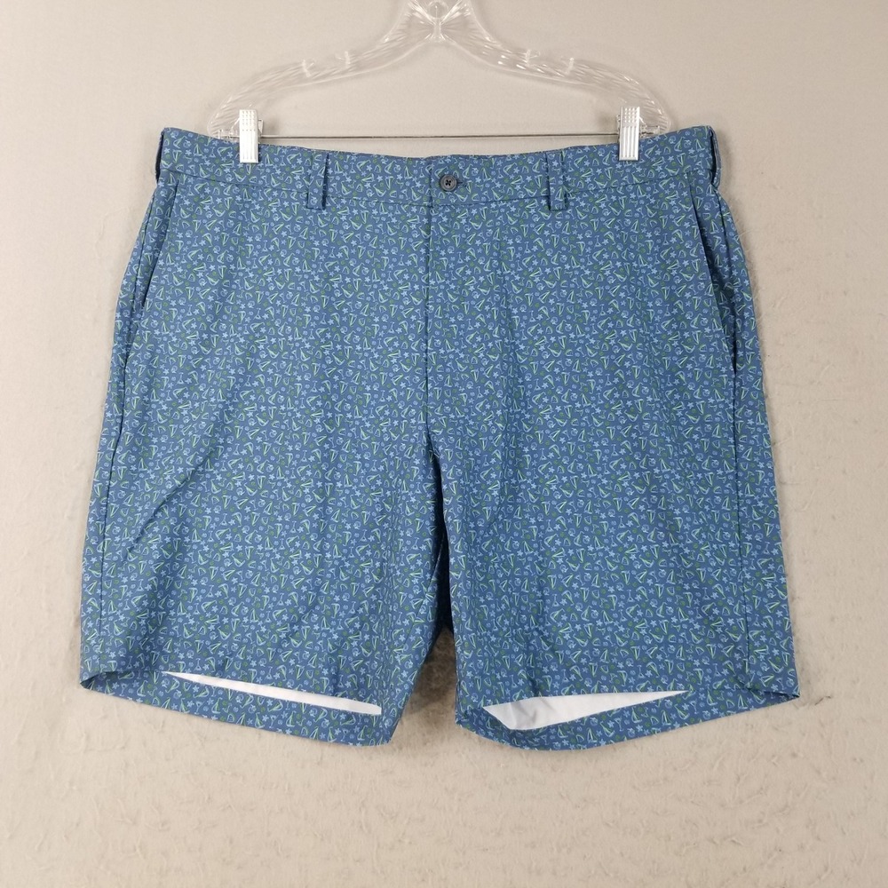 PGA Tour Golf Shorts Mens 40 Blue Sailboat Martini Print Performance Flat Front